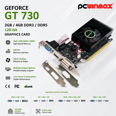 PCWINMAX Geforce GT 730 2GB 4GB DDR3 DDR5 64 بیت کارت گرافیکی HD+HD+DP پورت های کم پروفایل کارت ویدیویی برای کامپیوتر