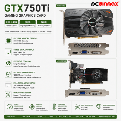 PCWINMAX Geforce GTX 750TI 4GB VGA DVI HD کارت گرافیکی تک طرفدار گیمینگ دسکتاپ