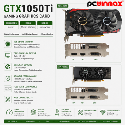 PCWINMAX GeForce GTX 1050 Ti کارت گرافیکی 4GB DDR5 128 بیت دو طرفه 650MHz 1800MHz فرکانس 1050Ti GPU دسکتاپ