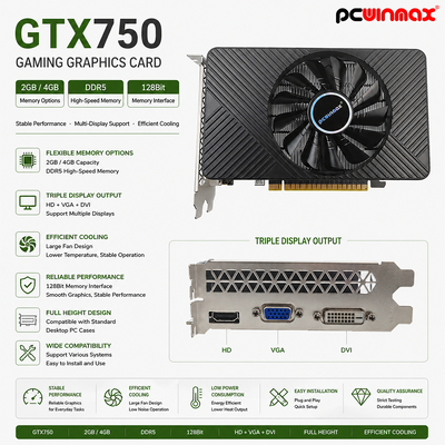 PCWINMAX Geforce GTX 750 کارت گرافیک 4GB DDR5 128Bit DP HD DVI خروجی کارت گرافیک PCIe x16