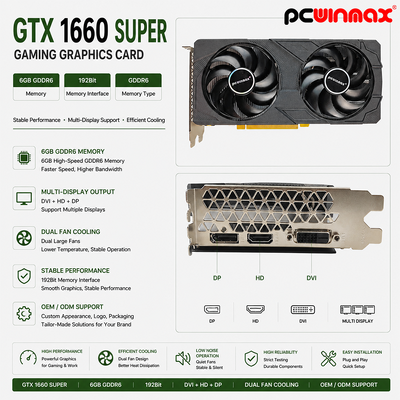 کارت گرافیک PCWINMAX GeForce GTX 1660 Super، کارت گرافیک 6GB GDDR6 Gaming PC GPU 192bit، کارت ویدئویی PCIe 3.0 x16 1660S