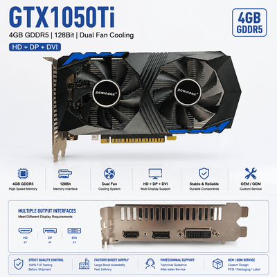 PCWINMAX عمده فروشی GTX 1050 Ti 4GB 128Bit کارت گرافیکی GDDR5 GPU با قدرت کم با خروجی HD DP DVI برای دسکتاپ